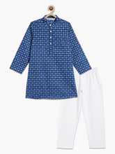 Load image into Gallery viewer, Campana Boys Palash Kurta Pyjama Set - Jaali Print - Blue &amp; White
