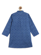 Load image into Gallery viewer, Campana Boys Palash Kurta Pyjama Set - Jaali Print - Blue &amp; White
