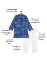 Load image into Gallery viewer, Campana Boys Palash Kurta Pyjama Set - Jaali Print - Blue &amp; White
