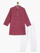 Load image into Gallery viewer, Campana Boys Palash Kurta Pyjama Set - Sun Blockprint - Burgundy &amp; Off-White
