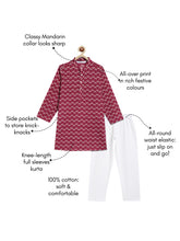 Load image into Gallery viewer, Campana Boys Palash Kurta Pyjama Set - Sun Blockprint - Burgundy &amp; Off-White
