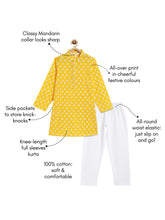 Load image into Gallery viewer, Campana Boys Palash Kurta Pyjama Set - Block Print - Lemon Yellow &amp; White
