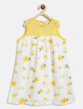 Load image into Gallery viewer, Campana Girls Alice Cotton A-Line Dress with Yoke - Sunflower Print - White &amp; Yellow
