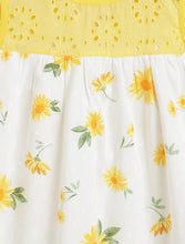 Load image into Gallery viewer, Campana Girls Alice Cotton A-Line Dress with Yoke - Sunflower Print - White &amp; Yellow
