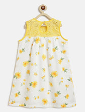 Load image into Gallery viewer, Campana Girls Alice Cotton A-Line Dress with Yoke - Sunflower Print - White &amp; Yellow
