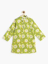 Load image into Gallery viewer, Campana Boys Nishant Kurta Pyjama with Jacket Set - Paisley &amp; Floral Print- Lime Green
