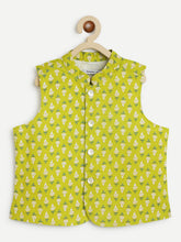 Load image into Gallery viewer, Campana Boys Nishant Kurta Pyjama with Jacket Set - Paisley &amp; Floral Print- Lime Green
