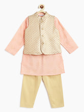 Load image into Gallery viewer, Campana Boys Nishant Kurta Set with Jacket - Foil Print - Gold &amp; Pink
