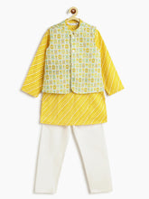 Load image into Gallery viewer, Campana Boys Nishant Kurta Set with Jacket - Yellow &amp; Off White
