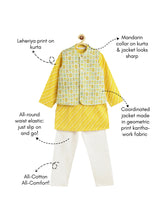 Load image into Gallery viewer, Campana Boys Nishant Kurta Set with Jacket - Yellow &amp; Off White
