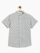 Load image into Gallery viewer, Campana Boys Mandarin Collar  Cotton Shirt - Block Print - Grey &amp; Blue
