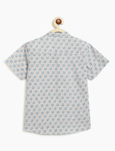 Load image into Gallery viewer, Campana Boys Mandarin Collar  Cotton Shirt - Block Print - Grey &amp; Blue
