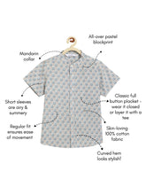 Load image into Gallery viewer, Campana Boys Mandarin Collar  Cotton Shirt - Block Print - Grey &amp; Blue
