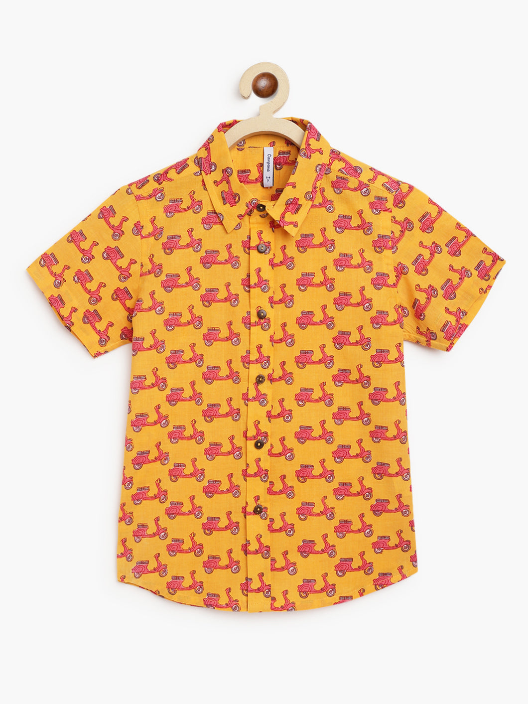 Campana Boys Yuki Short Sleeve Cotton Shirt - Scooter Print - Yellow