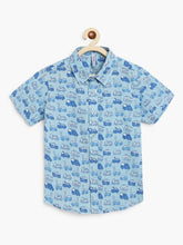 Load image into Gallery viewer, Campana Boys Yuki Short Sleeve Cotton Shirt - Fire Truck Print - Sky Blue
