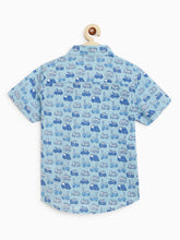 Load image into Gallery viewer, Campana Boys Yuki Short Sleeve Cotton Shirt - Fire Truck Print - Sky Blue
