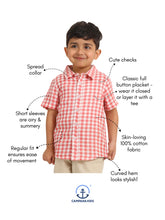 Load image into Gallery viewer, Campana Boys Yuki Short Sleeve Cotton Shirt - Checks - Red &amp; White
