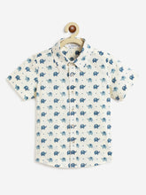 Load image into Gallery viewer, Campana Boys Yuki Short Sleeve Cotton Shirt - Elephant Print - White &amp; Blue
