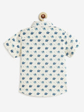 Load image into Gallery viewer, Campana Boys Yuki Short Sleeve Cotton Shirt - Elephant Print - White &amp; Blue
