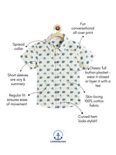 Load image into Gallery viewer, Campana Boys Yuki Short Sleeve Cotton Shirt - Elephant Print - White &amp; Blue
