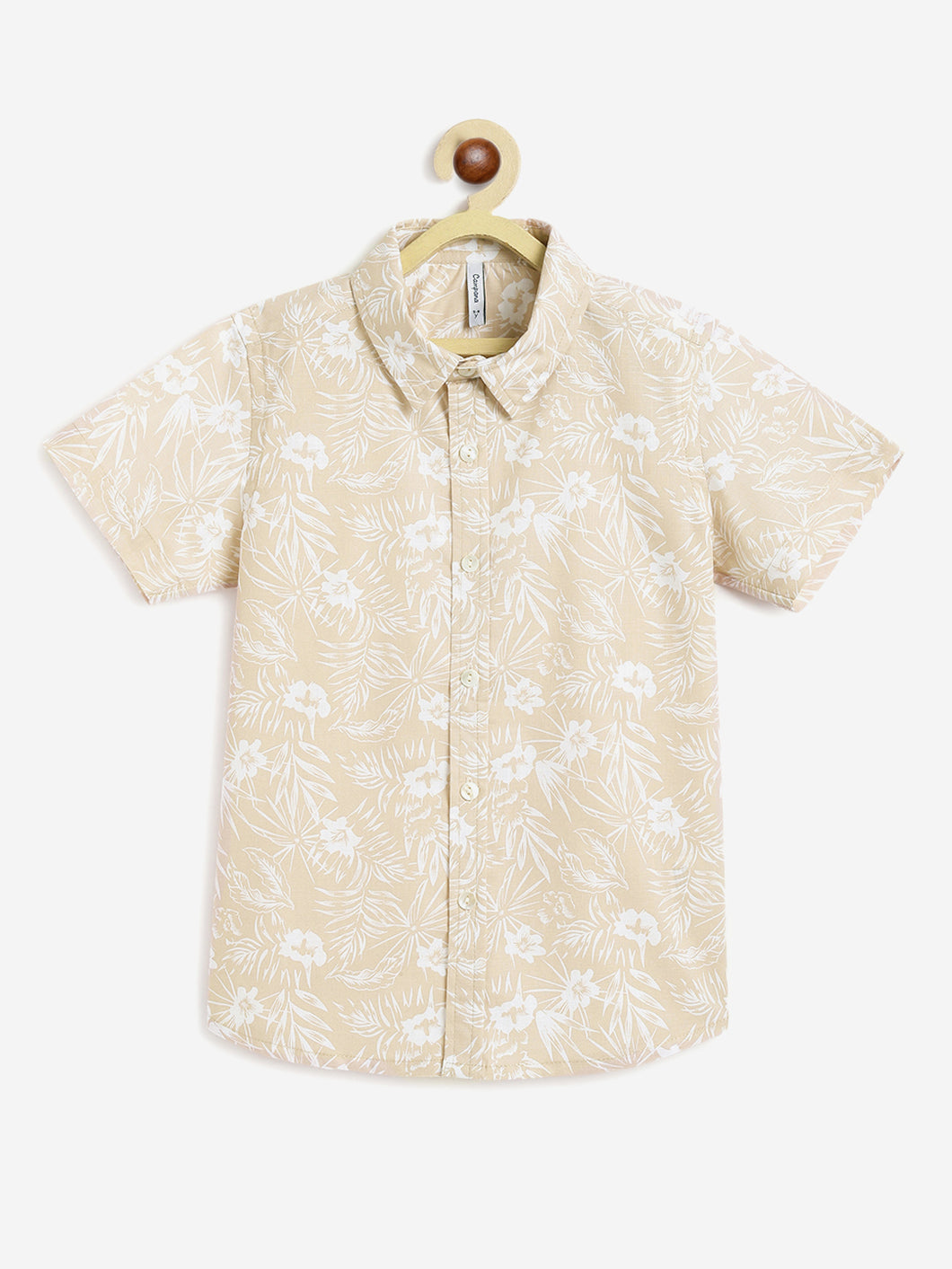 Campana Boys Yuki Short Sleeve Cotton Shirt - Hawaiian Print - White & Beige