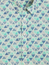 Load image into Gallery viewer, Campana Boys Yuki Short Sleeve Cotton Shirt - Triangle Print - Blue &amp; Green
