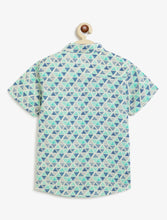 Load image into Gallery viewer, Campana Boys Yuki Short Sleeve Cotton Shirt - Triangle Print - Blue &amp; Green
