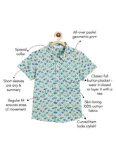 Load image into Gallery viewer, Campana Boys Yuki Short Sleeve Cotton Shirt - Triangle Print - Blue &amp; Green
