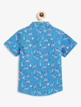 Load image into Gallery viewer, Campana Boys Yuki Short Sleeve Cotton Shirt - Zebra Print - Blue
