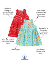 Load image into Gallery viewer, Campana Girls Amy Pack of Two Dresses - Floral &amp; Dots Print - Red &amp; Turquoise Blue
