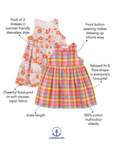 Load image into Gallery viewer, Campana Girls Amy Pack of Two Dresses - Checks &amp; Floral Print - Pink &amp; Multicolour
