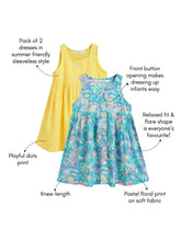 Load image into Gallery viewer, Campana Girls Amy Pack of 2 Printed Dresses - Flowers &amp; Dots - Turquoise &amp; Yellow
