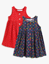 Load image into Gallery viewer, Campana Girls Amy Pack of 2 Printed Dresses - Flowers &amp; Dots - Red &amp; Navy
