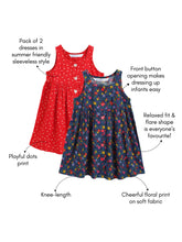 Load image into Gallery viewer, Campana Girls Amy Pack of 2 Printed Dresses - Flowers &amp; Dots - Red &amp; Navy
