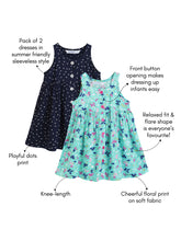 Load image into Gallery viewer, Campana Girls Amy Pack of 2 Dresses - Flowers &amp; Dots - Navy &amp; Turquoise
