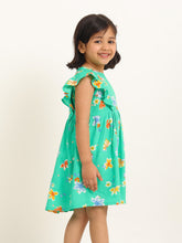 Load image into Gallery viewer, Campana Girls Janet Frilly Dress - Floral Bloom Print - Green &amp; Multicolour
