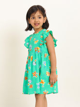 Load image into Gallery viewer, Campana Girls Janet Frilly Dress - Floral Bloom Print - Green &amp; Multicolour
