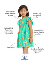 Load image into Gallery viewer, Campana Girls Janet Frilly Dress - Floral Bloom Print - Green &amp; Multicolour
