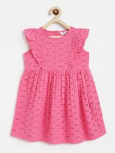 Load image into Gallery viewer, Campana Girls Janet Frilly Dress - Schiffli Embroidery - Ultra Pink
