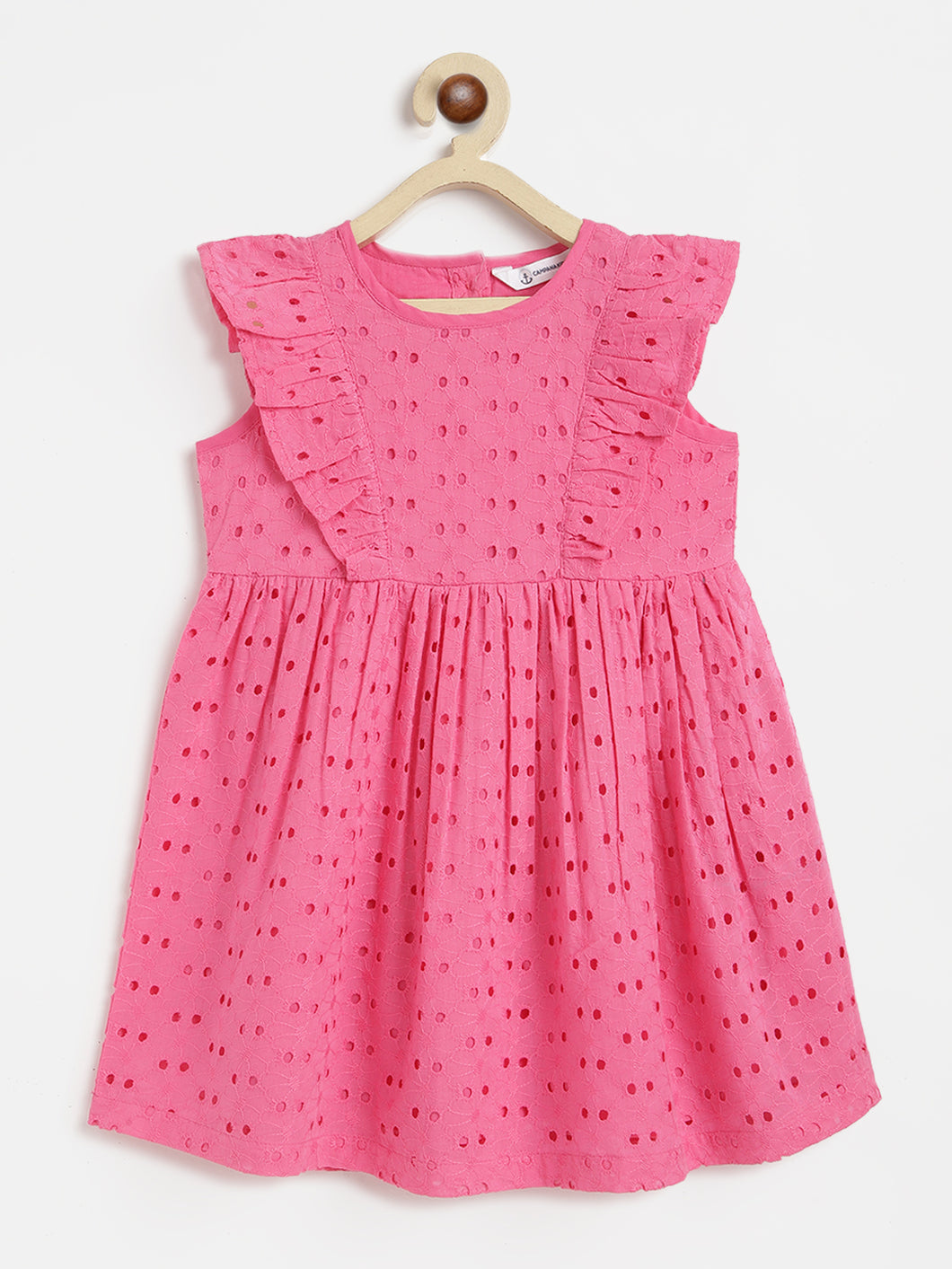 Campana Girls Janet Frilly Dress - Schiffli Embroidery - Ultra Pink