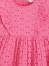 Load image into Gallery viewer, Campana Girls Janet Frilly Dress - Schiffli Embroidery - Ultra Pink
