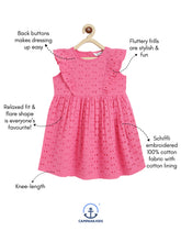 Load image into Gallery viewer, Campana Girls Janet Frilly Dress - Schiffli Embroidery - Ultra Pink
