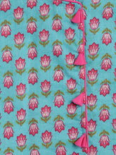 Load image into Gallery viewer, Campana Girls Papiha Lehenga Choli Set - Lotus Bloom Print - Turquoise &amp; Pink
