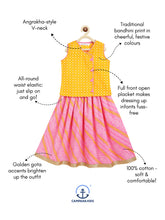 Load image into Gallery viewer, Campana Girls Papiha Lehenga Choli Set - Bandhini Print - Yellow &amp; Pink
