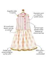 Load image into Gallery viewer, Campana Girls Papiha Lehenga Choli Set - Geometric Print - White &amp; Pink
