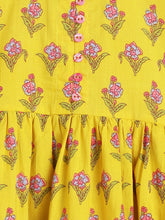 Load image into Gallery viewer, Campana Girls Sanah Dhoti Kurta Set - Floral Stalks Print - Yellow &amp; Pink
