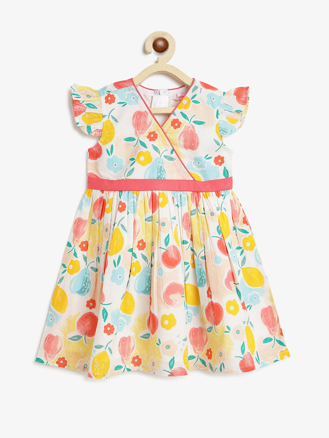 Campana Girls Ruby Crossover Dress - Pastel Fruit Print - Multicolour & White