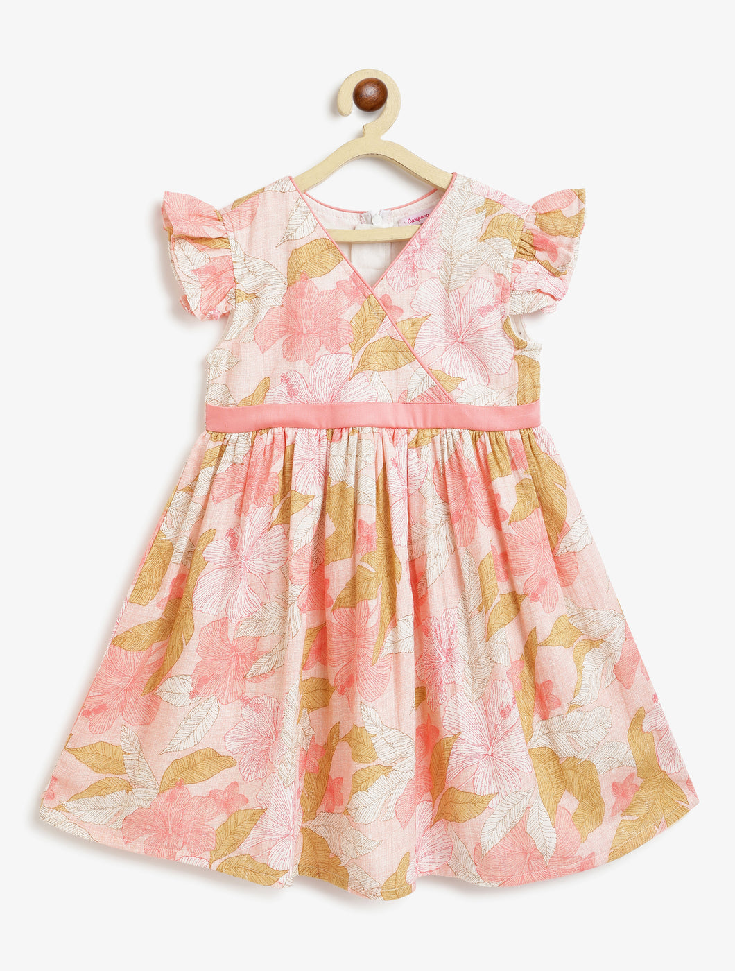 Campana Girls Ruby Crossover Cotton Dress - Soft Floral Print - Pink