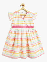 Load image into Gallery viewer, Campana Girls Ruby Crossover Striped Cotton Dress - Pastel Stripes - White &amp; Multicolour
