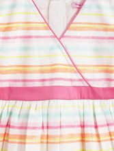 Load image into Gallery viewer, Campana Girls Ruby Crossover Striped Cotton Dress - Pastel Stripes - White &amp; Multicolour
